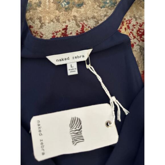 NWT Naked Zebra Women's Navy Blue Overlap Tank Top Size Large - Picture 7 of 8